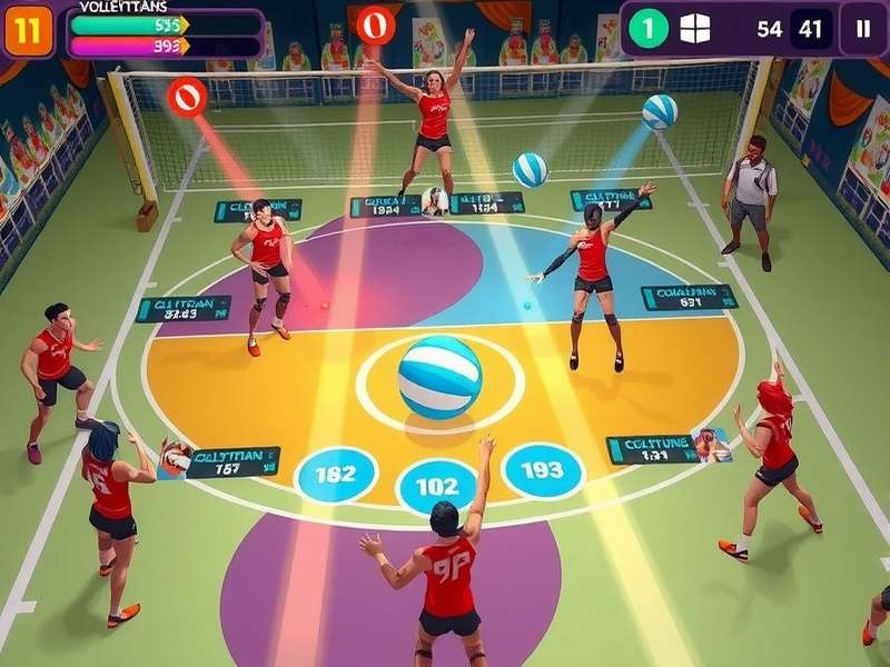 Volley Titans Majesty gameplay screenshot showing intense volleyball action
